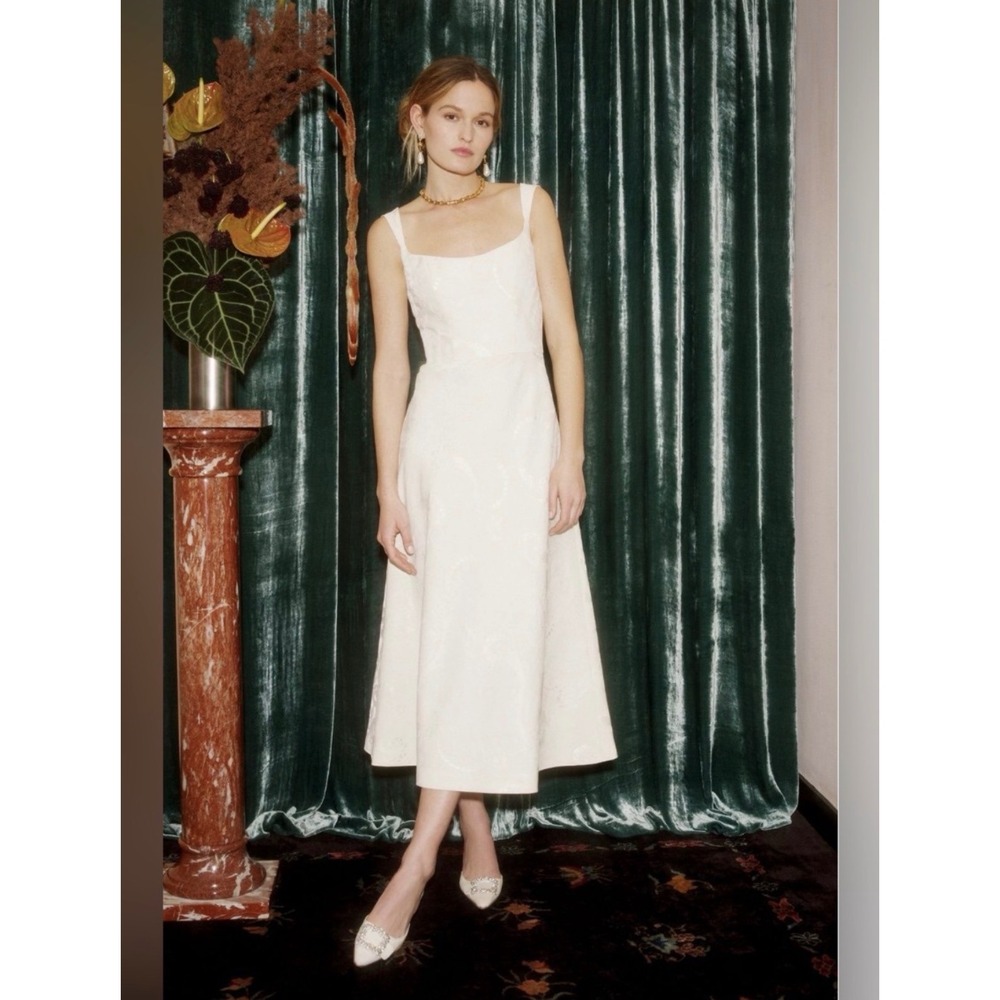 Markarian Ivory Metallic Jacquard Midi Dress Silk Lined Bridal Size 0